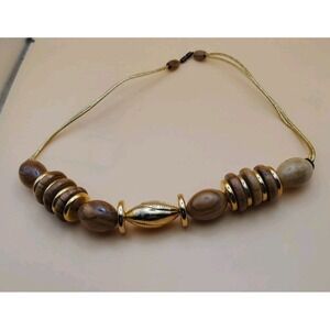 Mixed wooden beaded Choker Necklace tribal bohemian vibe, 20"